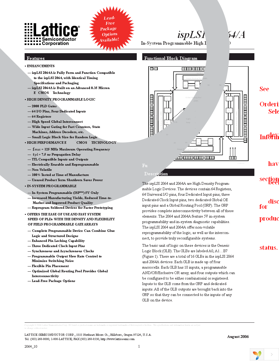 ISPLSI 2064A-80LTN100 Page 1